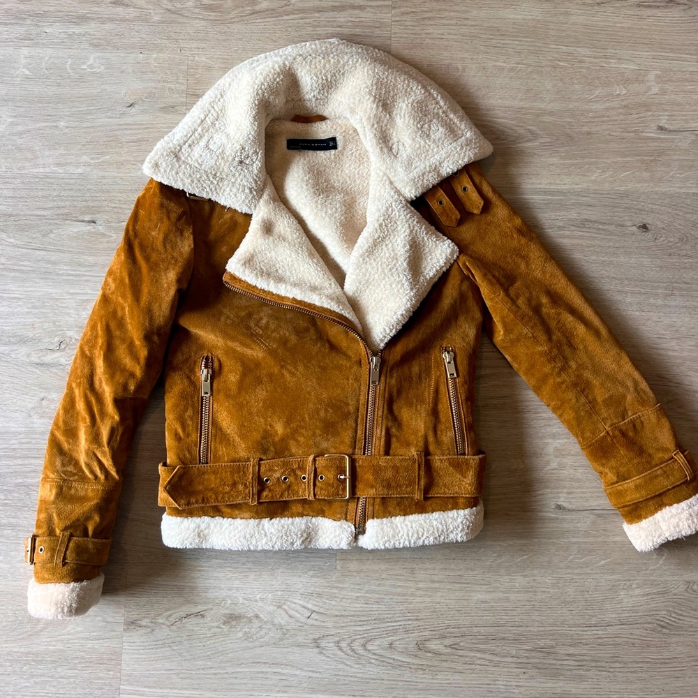 Zara Real Suede Sherpa Jacket - Picture 1 of 6